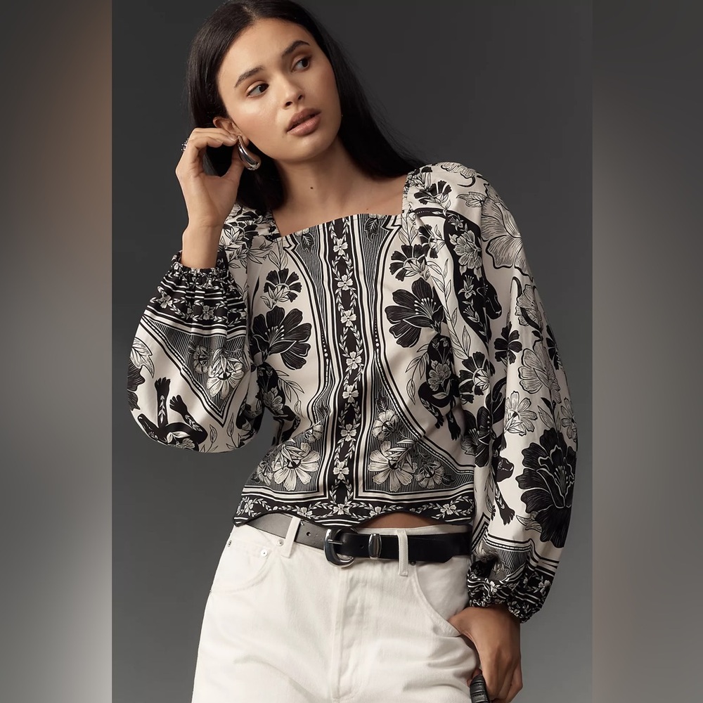 Farm Rio Leopard Floral Long-Sleeve Blouse